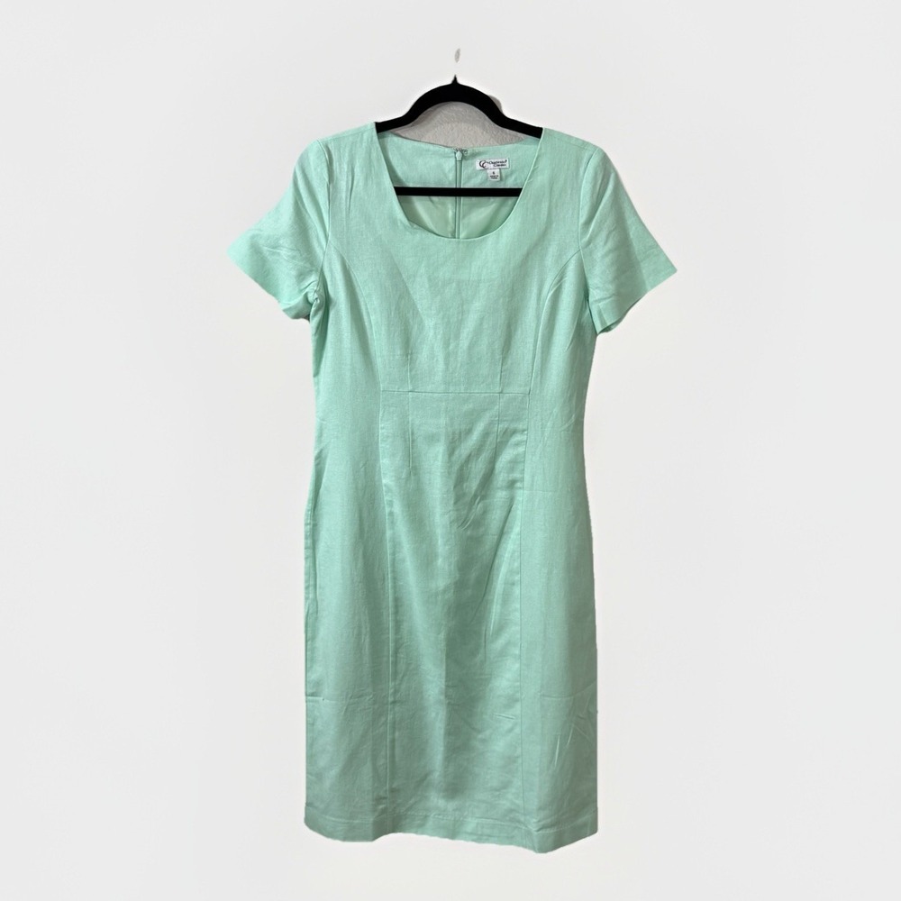 Chadwicks Classics Seafoam Linen Blend Sheath Dress Short Sleeve Size 6 Coastal